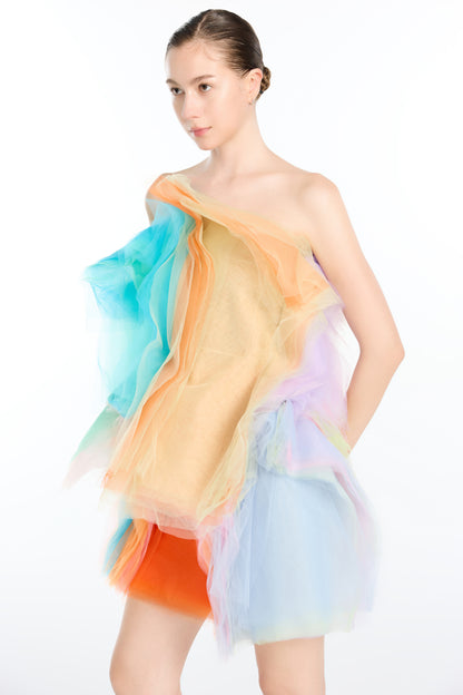 Multi-layered Mesh Patchwork Cropped Top