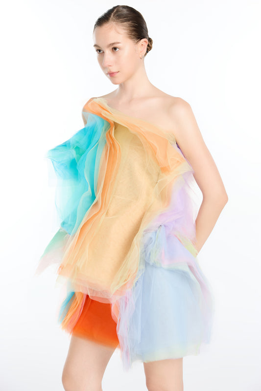 Multi-layered Mesh Patchwork Cropped Top